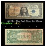 1957B $1 Blue Seal Silver Certificate Grades vf++