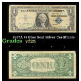1957A $1 Blue Seal Silver Certificate Grades vf+