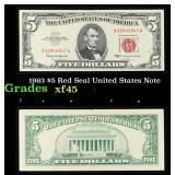 1963 $5 Red Seal United States Note Grades xf+