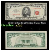 1963 $5 Red Seal United States Note Grades xf