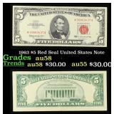 1963 $5 Red Seal United States Note Grades Choice