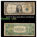 1935F $1 Blue Seal Silver Certificate Grades vf+