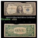 1935A $1 Blue Seal Silver Certificate Grades vf+