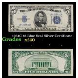 1934C $5 Blue Seal Silver Certificate Grades xf
