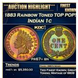 IO 1883 Proof Indian Cent Rainbow Toned TOP POP! 1
