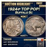 1924-p Buffalo Nickel TOP POP! 5c ms67+ SEGS