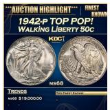 YO 1942-p Walking Liberty Half Dollar TOP POP! 50c