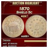 IE 1870 Shield Nickel 5c ms66+ SEGS