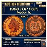 YC 1908 Proof Indian Cent TOP POP! 1c pr67+ rb SEG