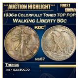 IO 1936-s Walking Liberty Half Dollar Colorfully T
