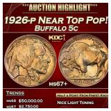 YC 1926-p Buffalo Nickel Near Top Pop! 5c ms67+ SE
