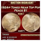 IO 1924-p Peace Dollar Toned Near Top Pop! $1 ms67