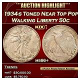 IE 1934-s Walking Liberty Half Dollar Toned Near T