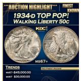 YO 1934-d Walking Liberty Half Dollar TOP POP! 50c
