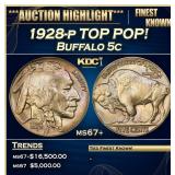 IO 1928-p Buffalo Nickel TOP POP! 5c ms67+ SEGS