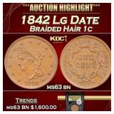 YC 1842 Lg Date Braided Hair Large Cent 1c ms63 bn