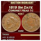 IE 1819 Sm Date Coronet Head Large Cent 1c ms62 US