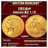 IS 1914-p Gold Indian Quarter Eagle $2 1/2 ms64+ S