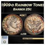 YO PCGS 1909-d Barber Quarter Rainbow Toned 25c au