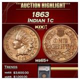 YC 1863 Indian Cent 1c ms65+ SEGS