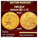 IS 1912-p Gold Indian Quarter Eagle $2 1/2 ms65 SE