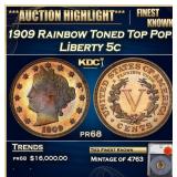 1909 Proof Liberty Nickel Rainbow Toned Top Pop! 5