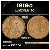 IO 1918-d Lincoln Cent 1c Grades ms65 bn