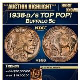 IE 1938-d/s Buffalo Nickel TOP POP! 5c ms68 SEGS