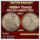 IS 1868-p Seated Half Dollar Toned 50c ms62+ USCG