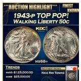 1943-p Walking Liberty Half Dollar TOP POP! 50c ms