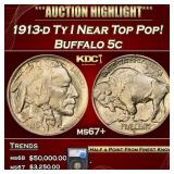 1913-d Ty I Buffalo Nickel Near Top Pop! 5c ms67+