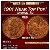 IS 1901 Indian Cent Near Top Pop! 1c ms66+ rd SEGS