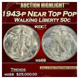 IO 1943-p Walking Liberty Half Dollar Near Top Pop