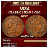 IS 1834 Classic Head half cent 1/2c ms65+ bn SEGS