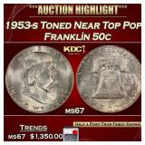 YO 1953-s Franklin Half Dollar Toned Near Top Pop!