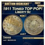 IO 1911 Liberty Nickel Toned TOP POP! 5c ms67 SEGS