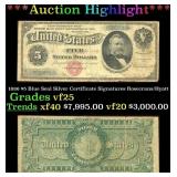 1886 $5 Blue Seal Silver Certificate Grades vf+ Si