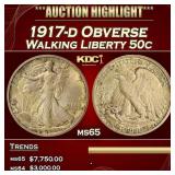 1917-d Obverse Walking Liberty Half Dollar 50c ms6