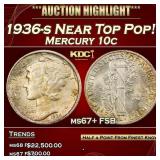 IC 1936-s Mercury Dime Near Top Pop! 10c ms67+ FSB