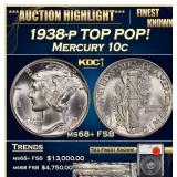 1938-p Mercury Dime TOP POP! 10c ms68+ FSB SEGS