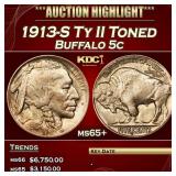 YO 1913-S Ty II Buffalo Nickel Toned 5c ms65+ SEGS