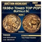 IO 1938-d Buffalo Nickel Toned TOP POP! 5c ms68+ S