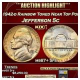 1942-d Jefferson Nickel Rainbow Toned Near Top Pop