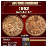 1863 Indian Cent 1c ms65+ SEGS