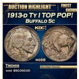 IE 1913-d Ty I Buffalo Nickel TOP POP! 5c ms68 SEG