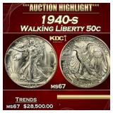 IO 1940-s Walking Liberty Half Dollar 50c ms67 SEG