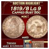 1819/8 Lg 9 Capped Bust Half Dollar 50c ms63 USCG