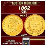 1862 Gold Dollar $1 ms67 SEGS