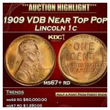 IE 1909 VDB Lincoln Cent Near Top Pop! 1c ms67+ rd