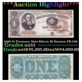 1890 $1 Treasury Note Edwin M Stanton Grades au53
